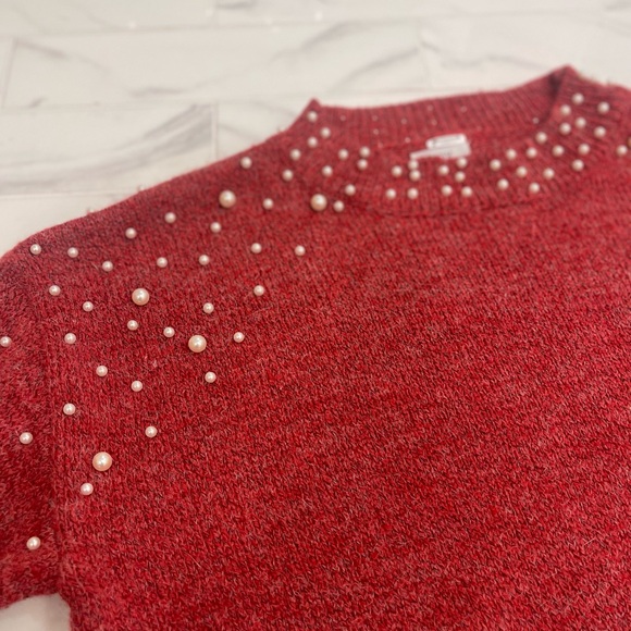 Red Pearl-Embellished Women's Voy Sweater. Size M - Picture 2 of 7